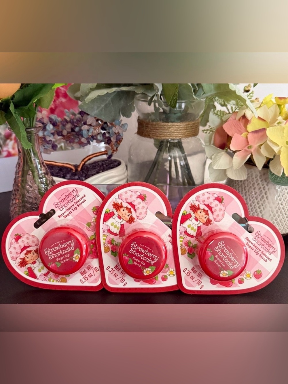 🆕🍓 STRAWBERRY SHORTCAKE STRAWBERRY SCENTED LIP SCRUB TRIO. BRAND NEW SEALED.